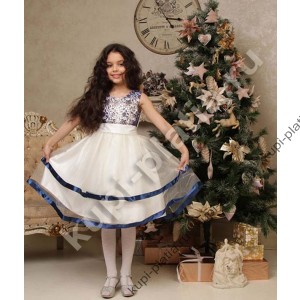 Платье для девочки Николь-2 крем с синим