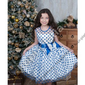 Платье для девочки Новогоднее горох синий