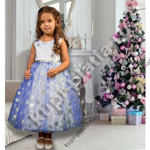 Платье для девочки синее Новогоднее Снежинка