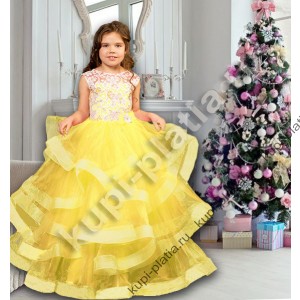 Платье для девочек вечернее Дюймовочка желтое