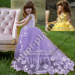 Детское Платье для сцены Цветочный шлейф сирень