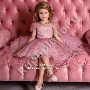 Платье для девочки розовое в горох Карамелька