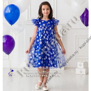 Платье для девочки синее нарядное снежинка Красава