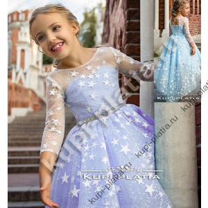 Платье для девочек бальное Звездочка шлейф сирень