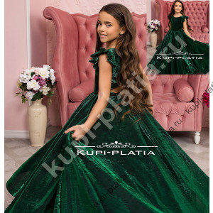 Платье для девочек на выпускной Зара шлейф зелёное