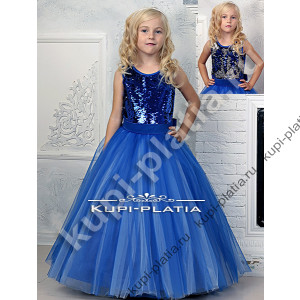 Детское Платье для сцены пайетки Реверс синий