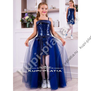 Платье для девочки ансамбль Пайетки реверс синее