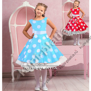 Платье для девочек голубой с белым крупный горох