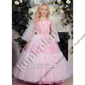 Платье для девочек бальное розовое бабочки люкс