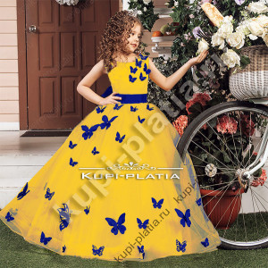 Платье для девочки вечернее желтое Бабочки бант