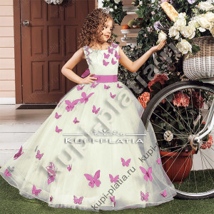 Платье нарядное детское Бабочки бант роз