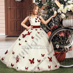 Платье для девочек нарядное Бабочки бант бордо