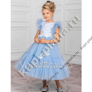 Платье для девочки нежное праздничное Бабочки голубой