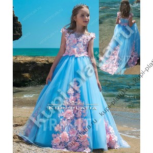 Платье для девочки бальное со шлейфом Голубое очарование
